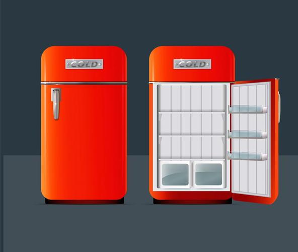 红色的电冰箱打开门的冰箱家用电器图片免抠矢量图